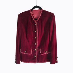 Vintage Burgundy Velvet Jacket SzS Festive Holiday Party Whimsigoth Academia USA